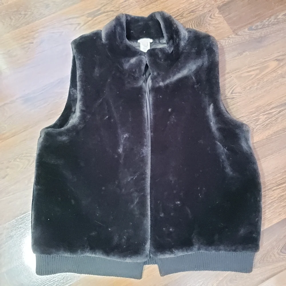 Talbots Black Faux Fur Sleeveless Vest Women's | Size L/XL - Picture 1 of 8